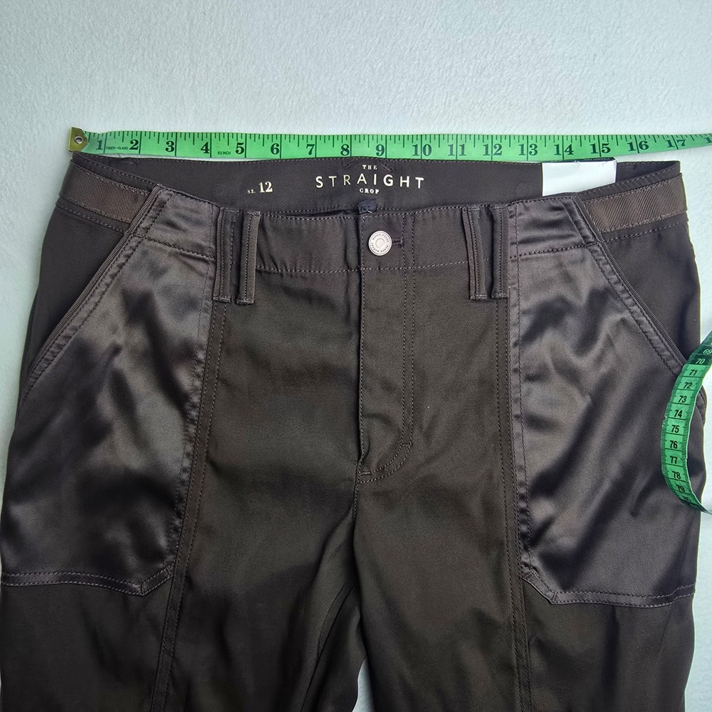 White House Black Market NWT The Straight Crop Pants Brown Satin Panel Size 12 - Picture 8 of 11